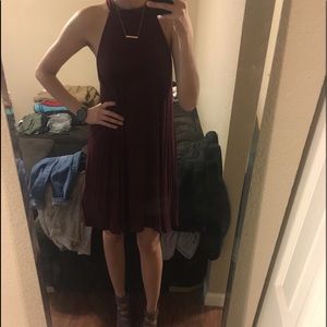 Wine red high neck dress